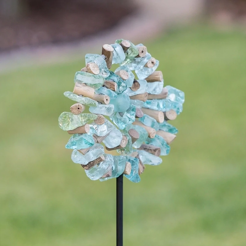 Glass &amp; Driftwood Spiral Garden Stake