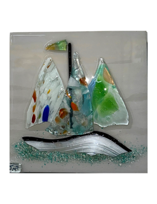 GLASS SAILBOAT WALL ART - 8&quot; X 8&quot; (#3)