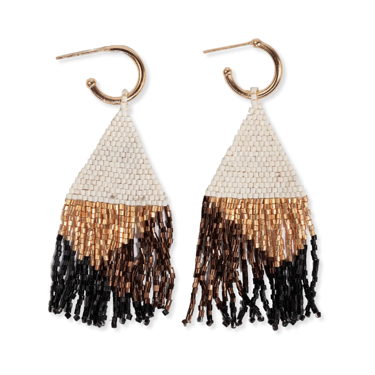 James mini gold hoop mixed angles beaded fringe earrings bronze