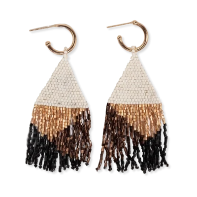 James mini gold hoop mixed angles beaded fringe earrings bronze