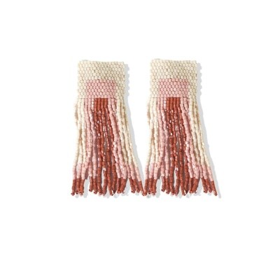 Ava geo shapes beaded fringe earrings blush