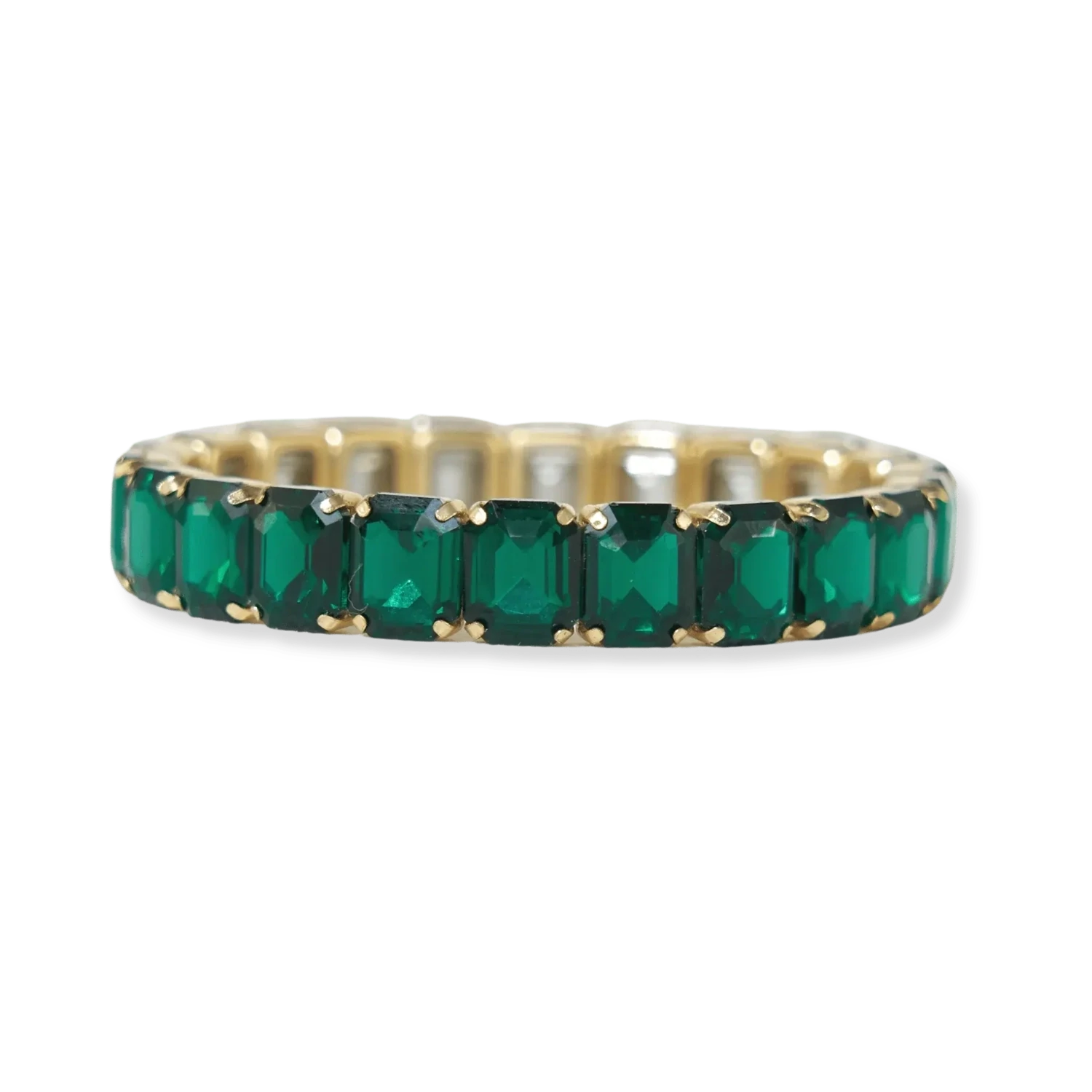 Etta small rectangle stone stretch bracelet emerald