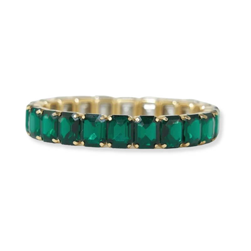 Etta small rectangle stone stretch bracelet emerald