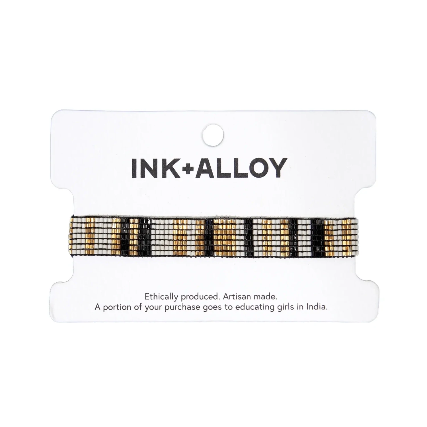 Alex Vertical Lines Beaded Stretch Bracelet Black