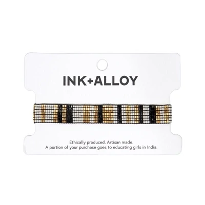 Alex Vertical Lines Beaded Stretch Bracelet Black