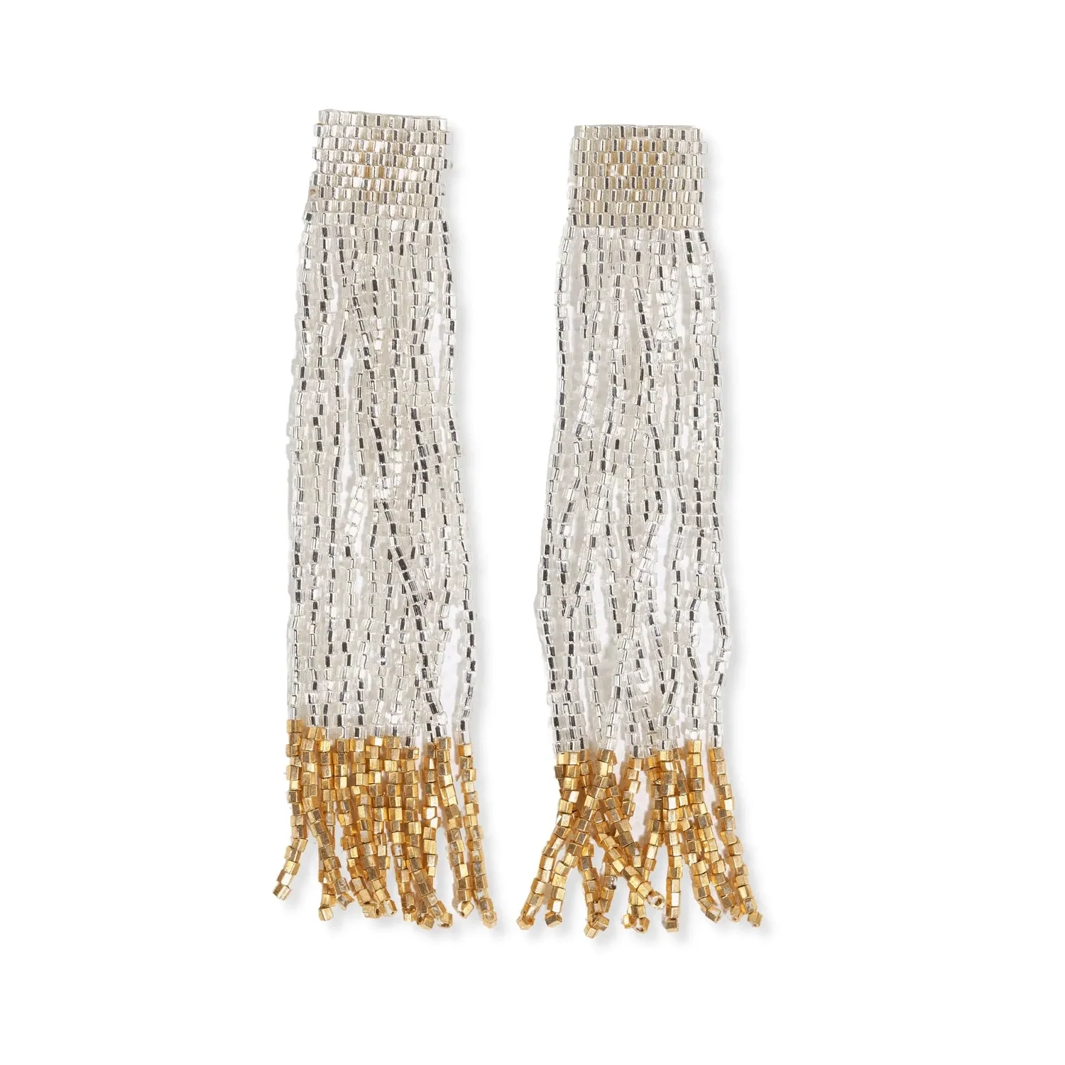 Ila thick stripe mixed luxe beads fringe earrings silver
