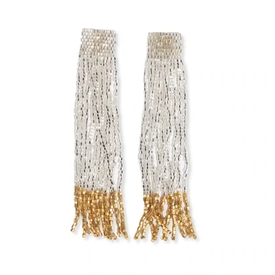 Ila thick stripe mixed luxe beads fringe earrings silver