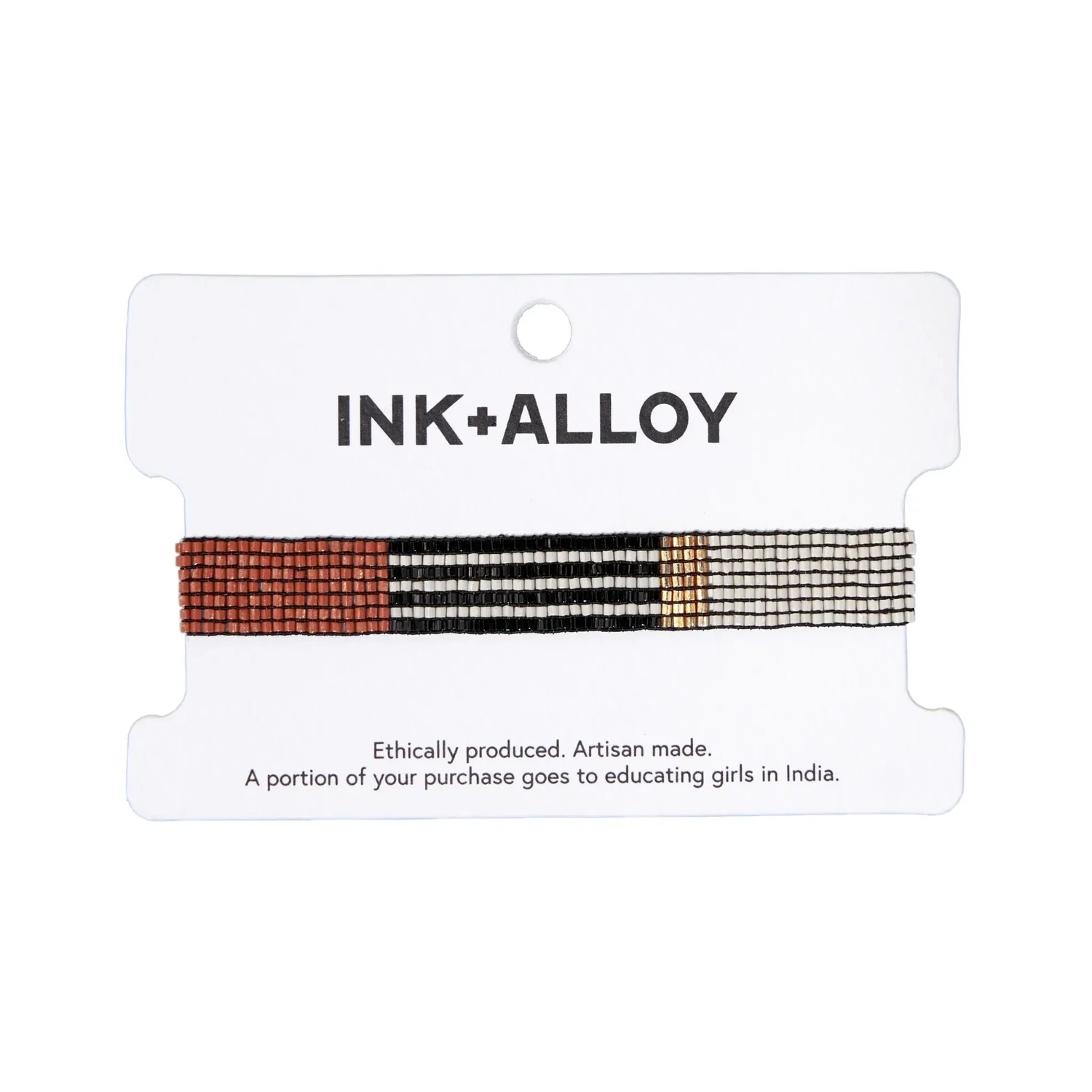 Alex color block striped beaded stretch bracelet rust