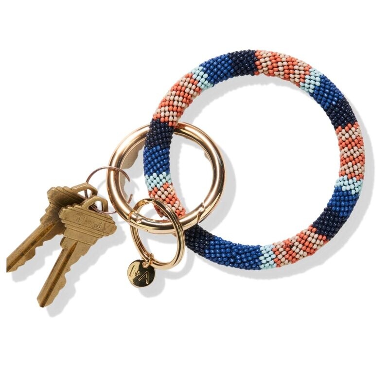 Chloe stripe key ring lapis and coral