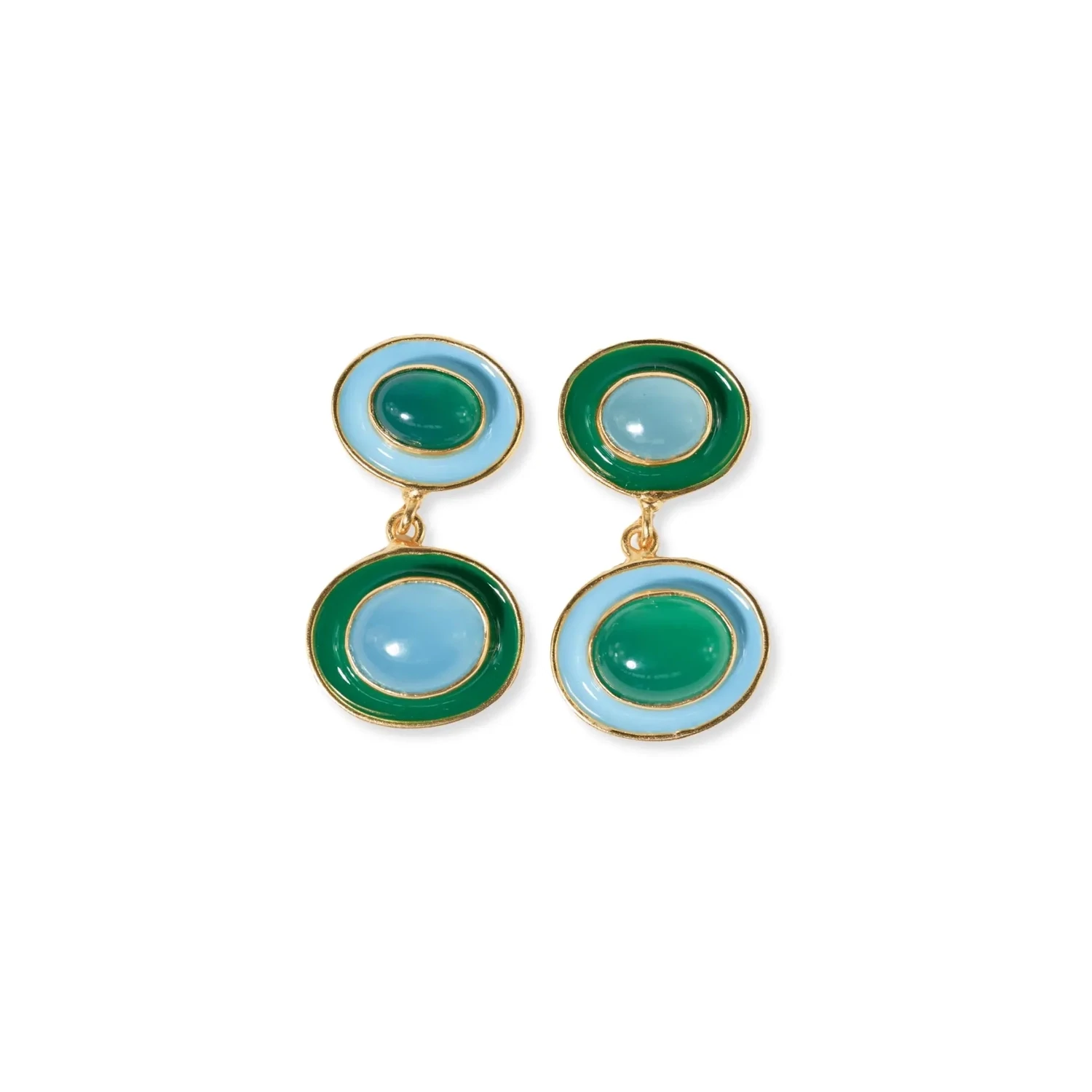 Betty semi-precious mixed stone and enamel drop earrings green/ light blue