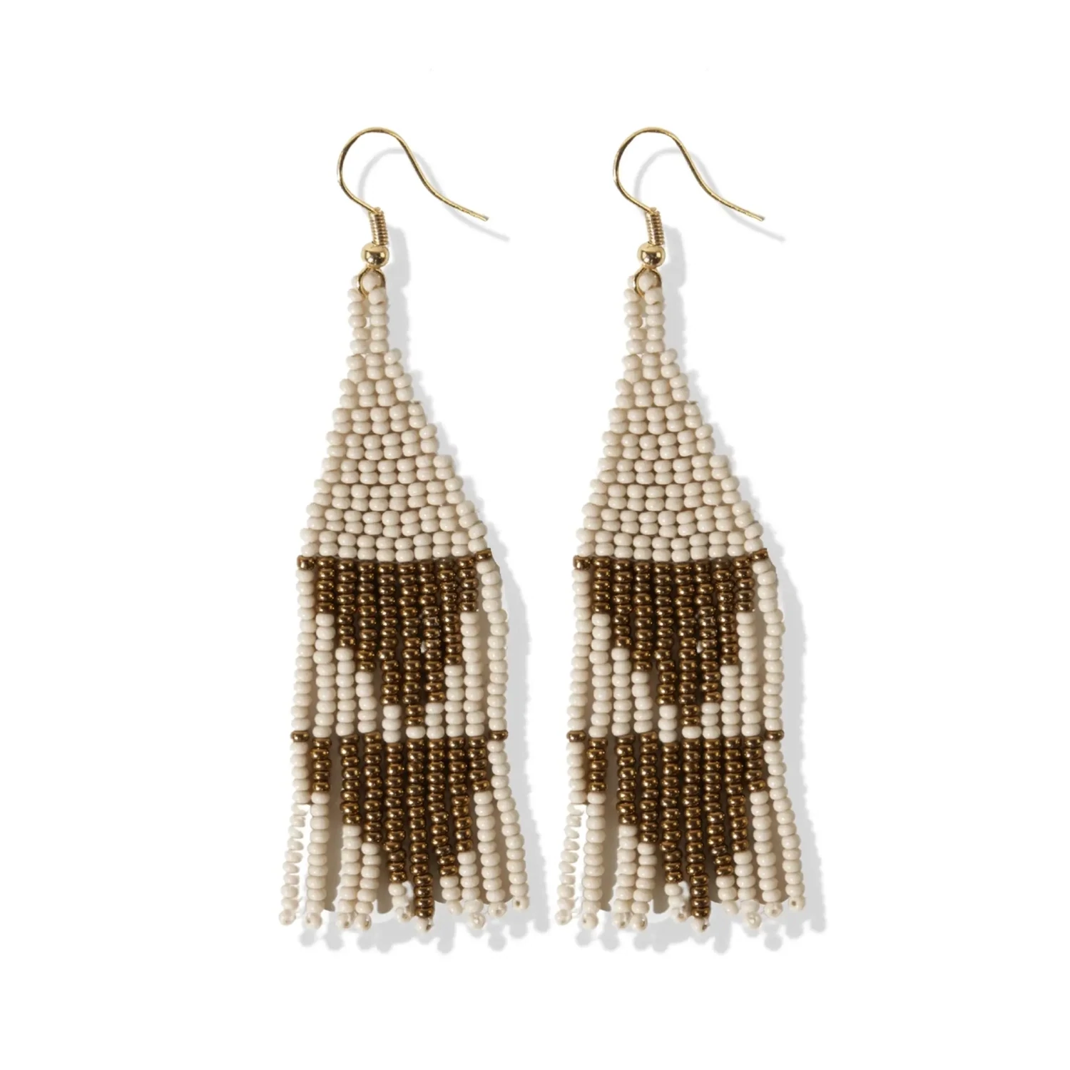 Lennon two color triangles beaded fringe earrings cream