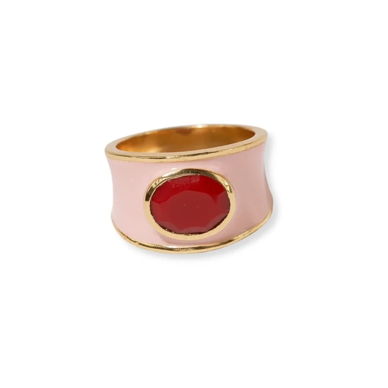 Hazel oval stone with enamel band ring blush/red