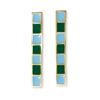 Adele colorblock enamel bar earrings green/light blue