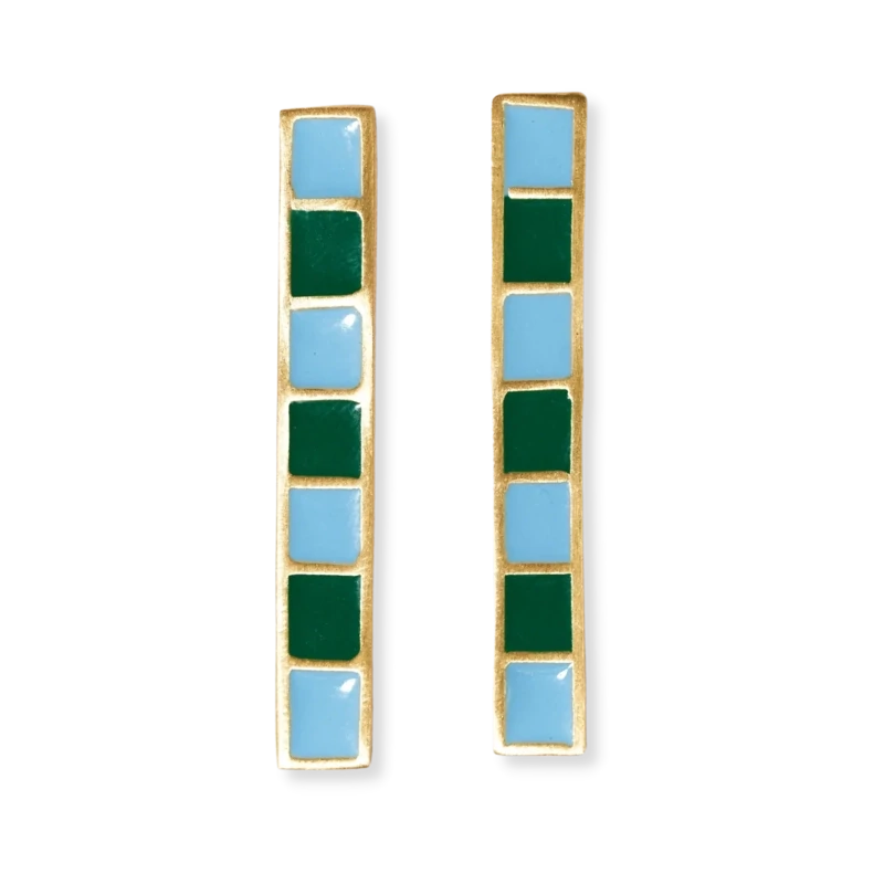 Adele colorblock enamel bar earrings green/light blue