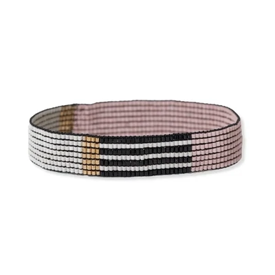 Alex Color Block Striped Beaded Stretch Bracelet Blush