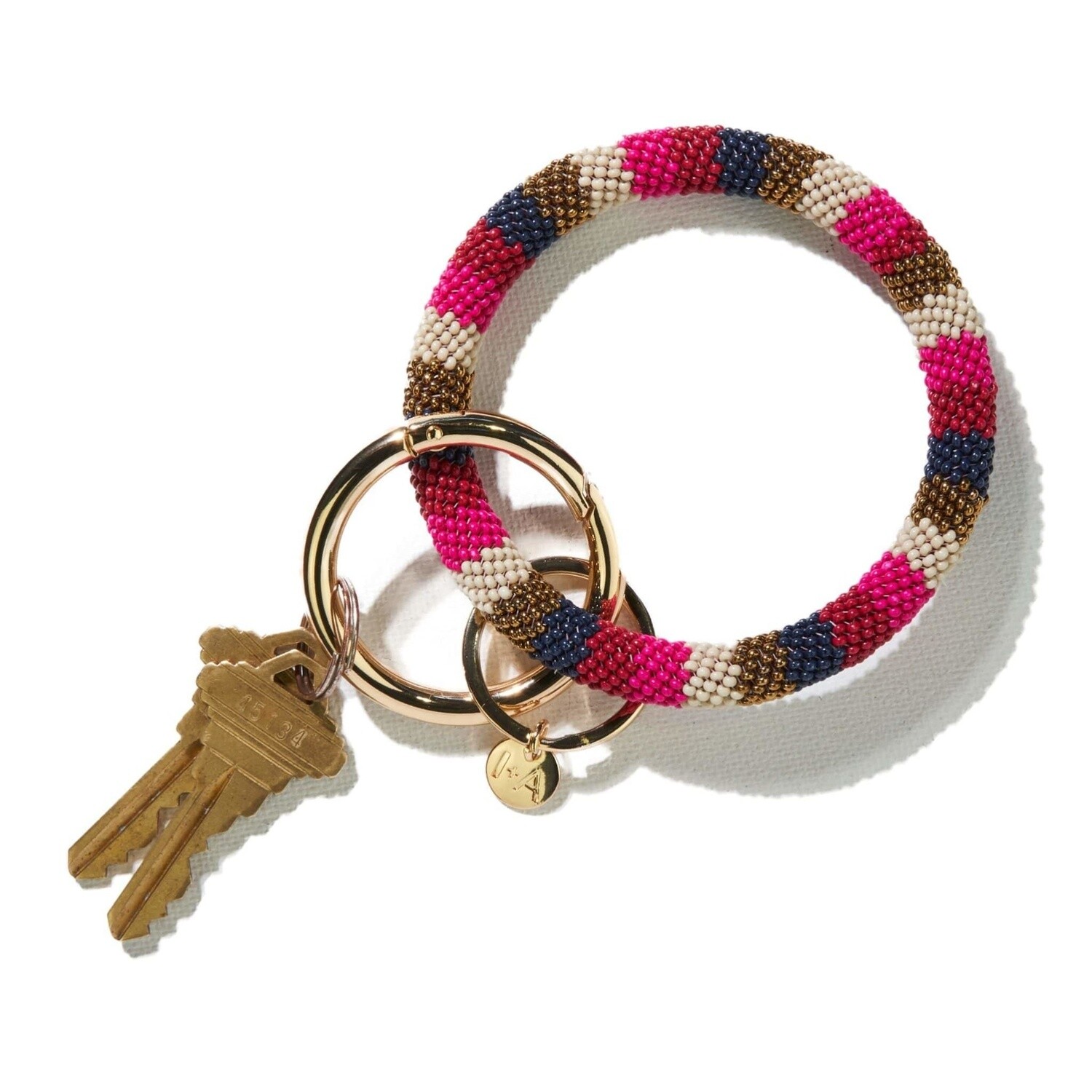 Chloe stripe key ring hot pink
