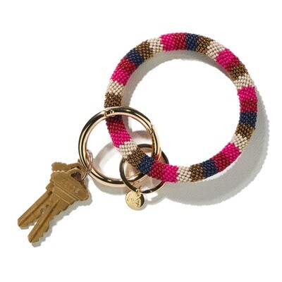 Chloe stripe key ring hot pink