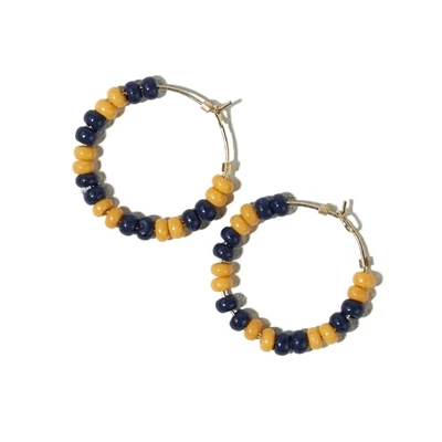 Game Day Mixed Seed Bead Hoop Earrings Maize &amp; Blue