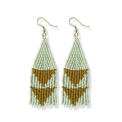 Lennon two color triangles beaded fringe earrings mint