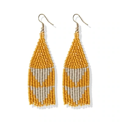 Lennon two color triangles beaded fringe earrings yellow