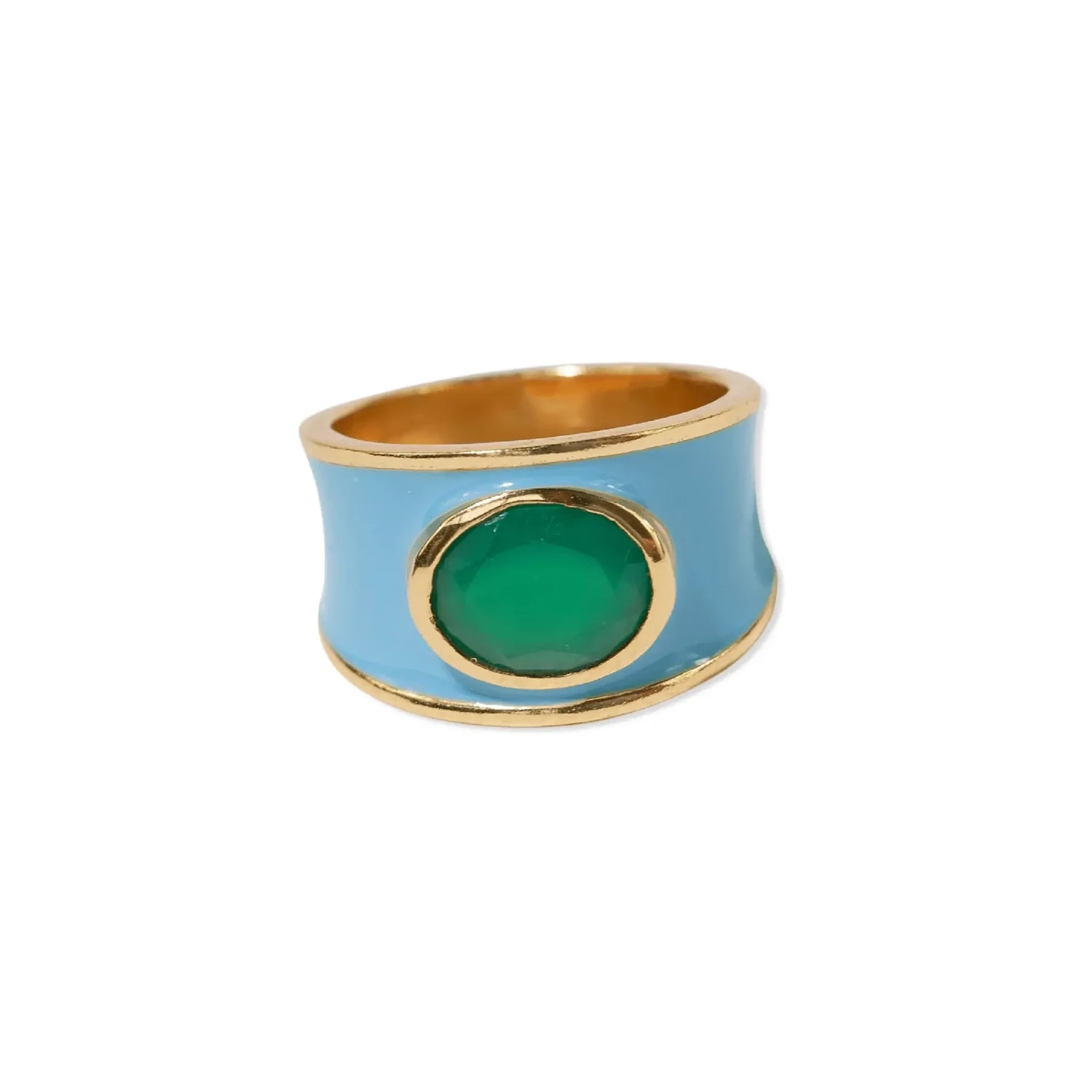 Hazel oval stone with enamel band ring light blue/green