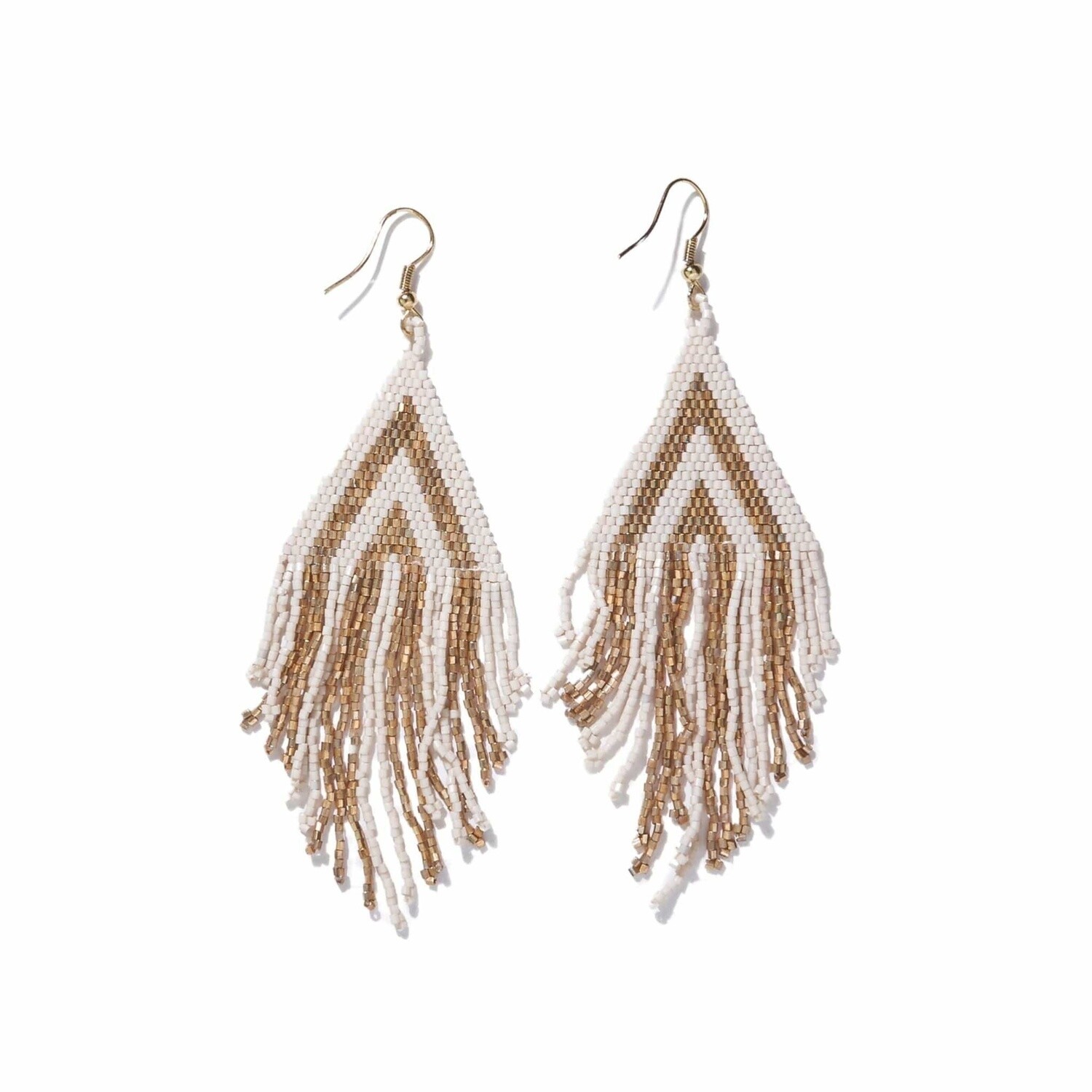 Haley stacked triangle beaded fringe earrings gold