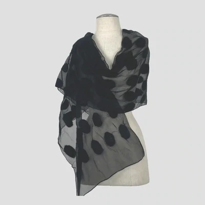 Polka Dotted Felt Soft Scarf - Black