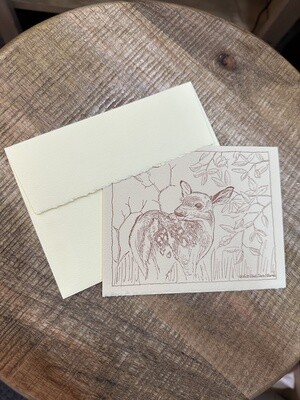 Letterpress Notecard WHITE TAIL DEER FAWN