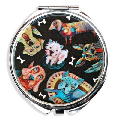 TRINKET / PILL BOX W MIRROR -  DOG PARK