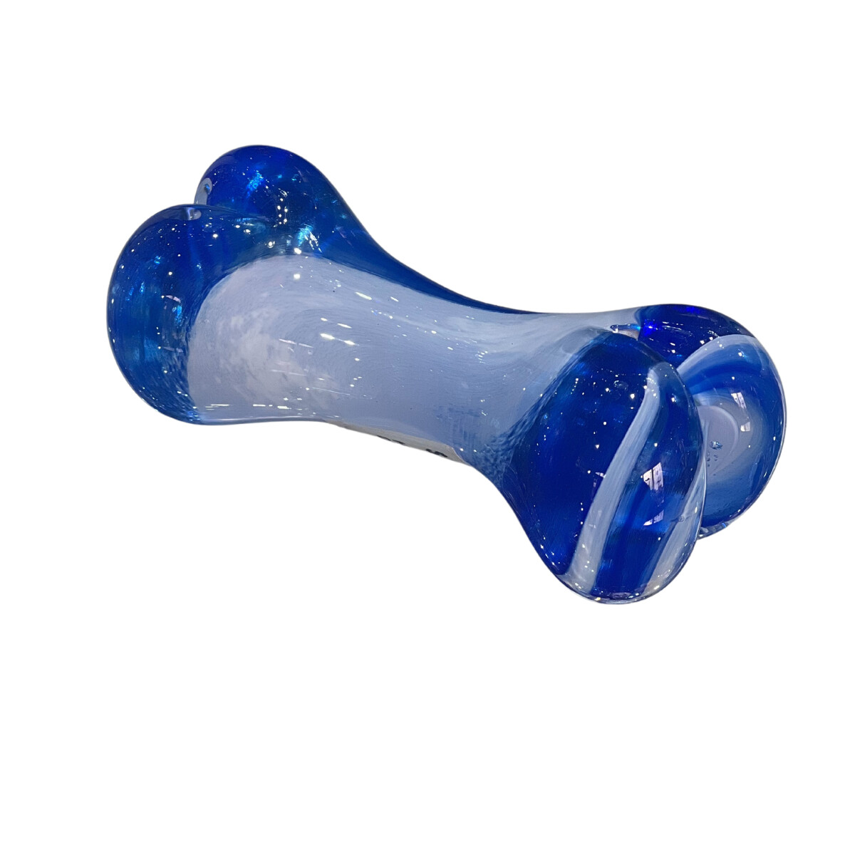 HAND SCULPTED GLASS DOG BONE, Color: ROYAL BLUE &amp; WHITE