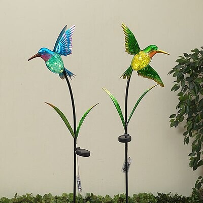 40.9&quot;H Solar Lighted Metal &amp; Glass Bird Yard Stake 0020 - BLUE OR GREEN