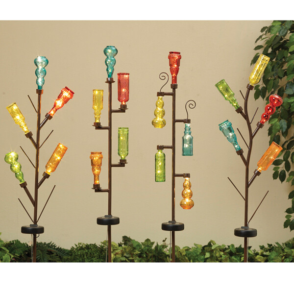 43.2&quot;H Solar Lighted Metal &amp; Glass Bottle Yard Stake, 9570 - 4 Asst
