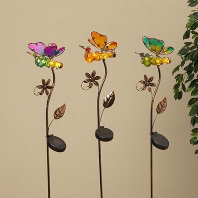 39.75&quot; Solar Lighted Metal and Glass Butterfly Yard Stake - 0820