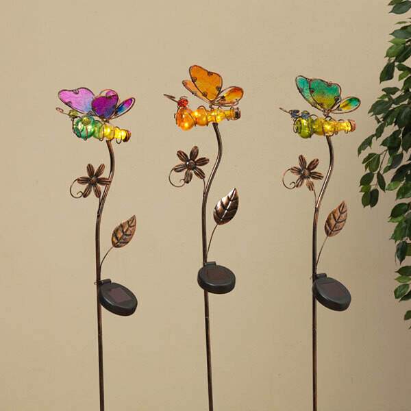 39.75&quot; Solar Lighted Metal and Glass Butterfly Yard Stake - 0820