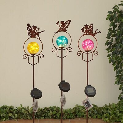 34.8&quot;H Solar Lighted Metal Fairy w/ Glass Ball Yard Stake # 5820