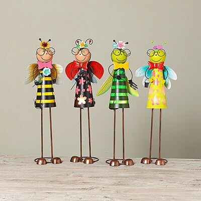 24.8&quot;H Solar Lighted Metal Garden Friend 1200, 4 Asst  (Black Flower, Yellow Stripe, Green Stripe, Yellow Flower)