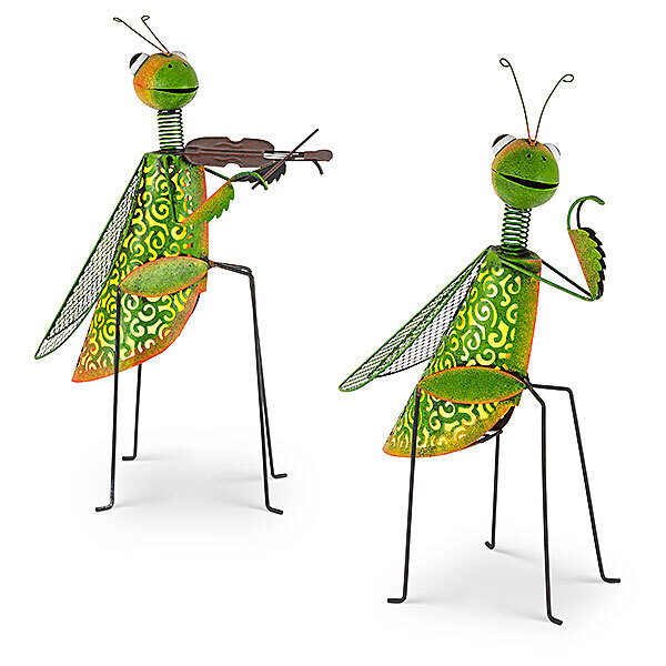23.6&quot;/24.8&quot;H Solar Mantis, Rustic Green Finish, Yellow LED/PVC (Violin, Dancer)