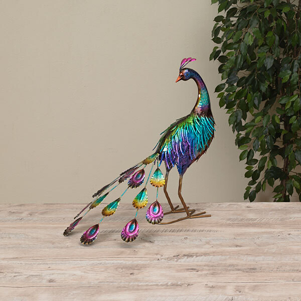 22&quot;H Metal Peacock Figurine w/ Ground Stake  2200