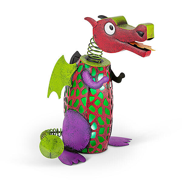 Solar Lighted Metal Dragon, Colorful Finish, Green PVC/LED