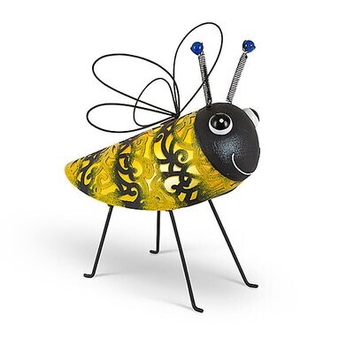 14&quot;H Solar Metal Bee, Black and Rustic Yellow Finish, Yellow PVC/LED