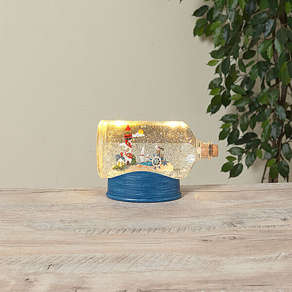 8.25&quot;L B/O Lighted Spinning Water Globe Nautical Bottle Snow Globe