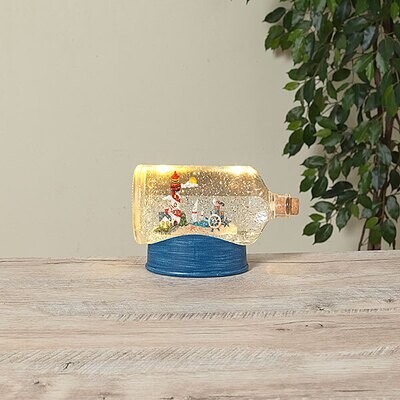 8.25&quot;L B/O Lighted Spinning Water Globe Nautical Bottle Snow Globe