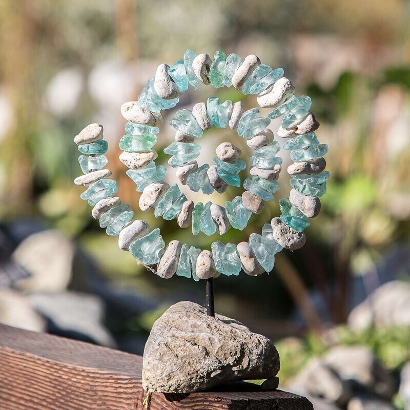 Glass &amp; Stone Spiral on Rock tabletop