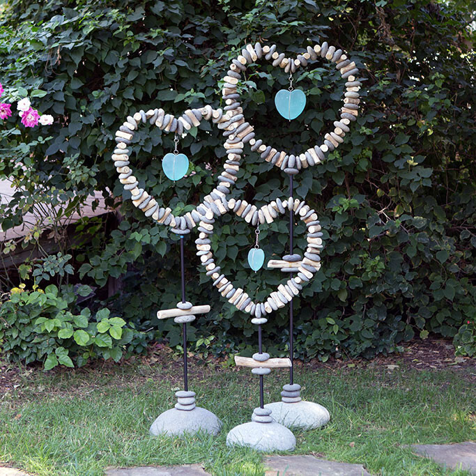 21631 Heart Garden Stand with Glass Heart - Medium 48" H
