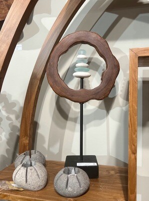 21765 TEAK SLAB WITH  GLASS CAIRN - 20" H