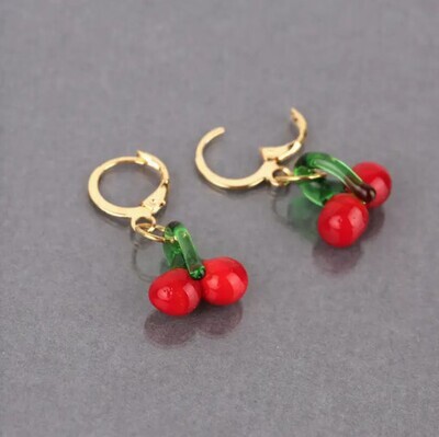 GLASS RED CHERRY EARRINGS