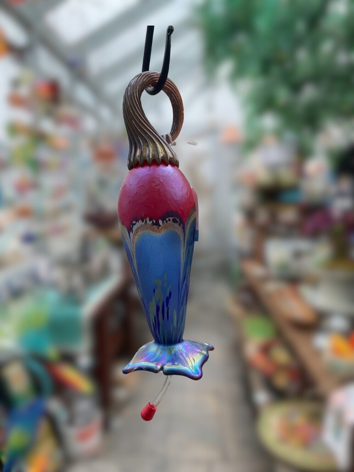 BLOWN GLASS HUMMINGBIRD FEEDER BY JACK PINE