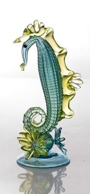 STANDING SEAHORSE - AQUA GREEN GOLD