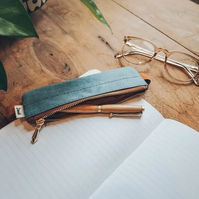 Denim Distressed Blue Notebook Pouch with PU back