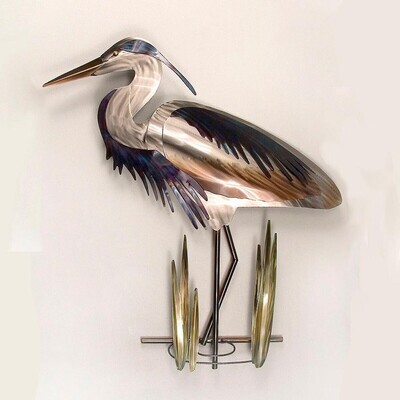 BLUE HERON METAL WALL SCULPTURE (HEAD DOWN)